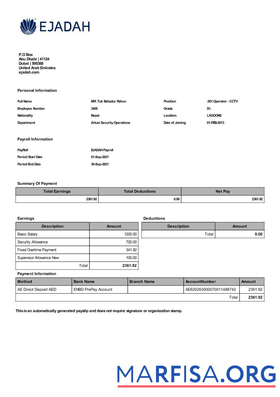 Realistic Ejadah asset management company payroll template